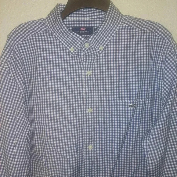 Vineyard Vines Classic Fit Tucker Shirt XL Men's Blue Gingham Long Sleeve - Picture 3 of 5